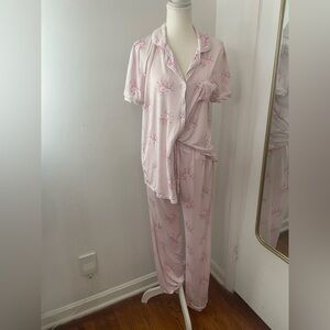 90s Vintage Shabby Chic Pink Floral Button-Down Nightshirt